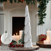 Distress White Wooden Cone Tree Large 15.5x3.5x3.5