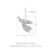 Brushed Metal Angel Ornament Set of 6 - 2.75x4.75x0.25