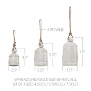 White Washed Gold Glitter Metal Bell Set of 3 - 4.5/5.75/7.5 inch