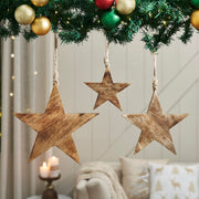 Distressed Dark Wooden Star Ornament Set of 3 - 5.5/8/10 inch