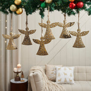 Antique Gold Metal Angel Ornament Set of 6 - 6.5 inch