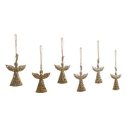 Antique Gold Metal Angel Ornament Set of 6 - 6.5 inch