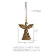 Antique Gold Metal Angel Ornament Set of 6 - 6.5 inch