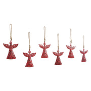 Antique Red Metal Angel Ornament Set of 6 - 6.5 inch