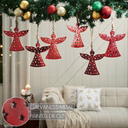 Antique Red Metal Angel Ornament Set of 6 - 6.5 inch