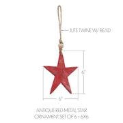 Antique Red Metal Star Ornament Set of 6 - 6 inch