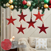 Antique Red Metal Star Ornament Set of 6 - 6 inch