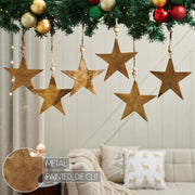 Antique Gold Metal Star Ornament Set of 6 - 6 inch