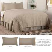 Sawyer Mill Charcoal Ticking Stripe California King Quilt Set; 1-Quilt 130Wx115L w/2 Shams 21x37 5pc Bundle (Quilt-Shams, Pillow Cases)