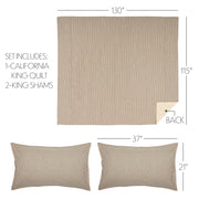 Sawyer Mill Charcoal Ticking Stripe California King Quilt Set; 1-Quilt 130Wx115L w/2 Shams 21x37 5pc Bundle (Quilt-Shams, Pillow Cases)