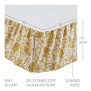Dorset Gold Floral King Quilt 105Wx95L 8pc Bundle (Quilt, Euro Shams, Bed Skirt, Shams, Pillow Cases)