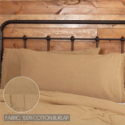 Burlap Natural Fringed King Bed Skirt 78x80x16 3pc Bundle (Bed Skirt, Pillow Cases)