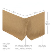 Burlap Natural Fringed Twin Bed Skirt 39x76x16 3pc Bundle (Bed Skirt, Pillow Cases)