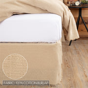 Burlap Vintage Fringed King Bed Skirt 78x80x16 3pc Bundle (Bed Skirt, Pillow Cases)
