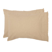 Burlap Vintage Fringed Queen Bed Skirt 60x80x16 3pc Bundle (Bed Skirt, Pillow Cases)