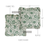 Dorset Green Floral Queen Quilt 90Wx90L 8pc Bundle (Quilt, Bed Skirt, Pillow Cases, Shams, Euro Shams)