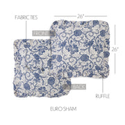 Dorset Navy Floral Queen Quilt 90Wx90L 8pc Bundle (Quilt, Bed Skirt, Pillow Cases, Shams, Euro Shams)