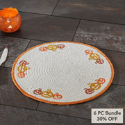 Rustic Farmhouse Halloween Round Placemat 14 inch Stencil Fabric Table Mat with Autumn Pumpkin Bat Design Set of 4 for Fall Decor (6 Piece Bundle)