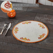 Rustic Farmhouse Halloween Round Placemat 14 inch Stencil Fabric Table Mat with Autumn Pumpkin Bat Design Set of 4 for Fall Decor (6 Piece Bundle)