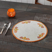 Rustic Farmhouse Halloween Round Placemat 14 inch Stencil Fabric Table Mat with Autumn Pumpkin Bat Design Set of 4 for Fall Decor (6 Piece Bundle)