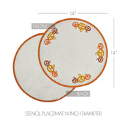 Rustic Farmhouse Halloween Round Placemat 14 inch Stencil Fabric Table Mat with Autumn Pumpkin Bat Design Set of 4 for Fall Decor (6 Piece Bundle)