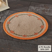 Harvest Blessings Natural Stenciled Pumpkin Placemat, 14 Inch Round Fall Table Decor (6 Piece Bundle)