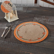 Harvest Blessings Natural Stenciled Pumpkin Placemat, 14 Inch Round Fall Table Decor (6 Piece Bundle)