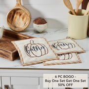 Fall Autumn Pumpkin Gather Trivet Set of 3, 8x8 Inch Hot Pads for Kitchen Countertop & Dining Table Decor, Harvest Themed Home Decor (6 Piece Buy One, Get One Free Bundle)