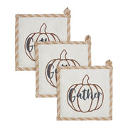 Fall Autumn Pumpkin Gather Trivet Set of 3, 8x8 Inch Hot Pads for Kitchen Countertop & Dining Table Decor, Harvest Themed Home Decor (6 Piece Buy One, Get One Free Bundle)