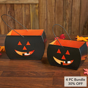 Black Halloween Trick or Treat Tealight Candle Holders Spooky Votive Lanterns Set of 2 for Fall Home Decor (4 Piece Bundle)