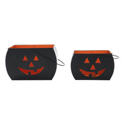 Black Halloween Trick or Treat Tealight Candle Holders Spooky Votive Lanterns Set of 2 for Fall Home Decor (4 Piece Bundle)