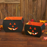 Black Halloween Trick or Treat Tealight Candle Holders Spooky Votive Lanterns Set of 2 for Fall Home Decor (4 Piece Bundle)