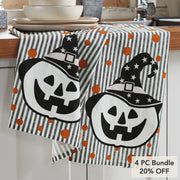 Halloween Fall Kitchen Towel Set, 19x28 Absorbent Cotton Pumpkin & Stripe Dish & Hand Towels 2Pack (4 Piece Bundle)