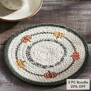 Autumn Harvest Pumpkin Stencil Trivet 8 Inch Round Heat Resistant Farmhouse Kitchen Table Decor (3 Piece Bundle)