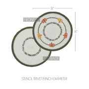 Autumn Harvest Pumpkin Stencil Trivet 8 Inch Round Heat Resistant Farmhouse Kitchen Table Decor (3 Piece Bundle)