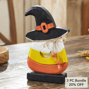 Halloween Wooden Candy Corn Tabletop Decor Trick or Treat Fall Seasonal Accent Rustic Holiday Display 10x6.25x2 Inches (3 Piece Bundle)