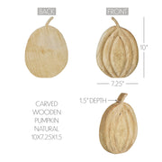 Natural Carved Wooden Pumpkin Fall Farmhouse Tabletop Decor Rustic Solid Wood Autumn Accent 10x7.25x1.5 inches (2 Piece Bundle)
