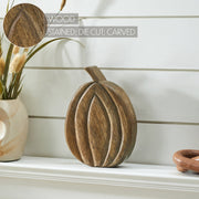 Carved Wood Pumpkin Fall Decor Rustic Walnut Brown Tabletop Accent 8x6x1.5 inch (2 Piece Bundle)