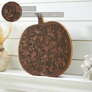Dark Rustic Wooden Carved Vine Pumpkin 14 Farmhouse Fall Home Decor Accent (2 Piece Bundle)