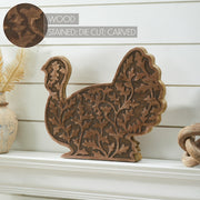 Rustic Dark Wood Carved Turkey Figurine, Autumn Fall Harvest Thanksgiving Tabletop Decor 11.5x13.5x2.5 inches (2 Piece Bundle)