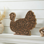 Rustic Dark Wood Carved Turkey Figurine, Autumn Fall Harvest Thanksgiving Tabletop Decor 11.5x13.5x2.5 inches (2 Piece Bundle)