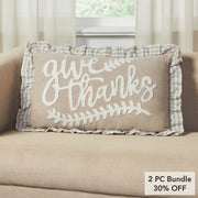 Grace Give Thanks Fall Thanksgiving Harvest Farmhouse Decorative Throw Pillow, 14x22 Inch Embroidered Cotton Accent (2 Piece Bundle)