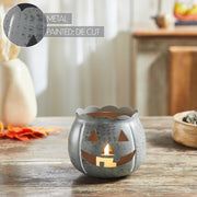 Decorative Halloween Jack O Lantern Candle Holder Antique Grey Fall Tabletop Decor 4.25x5.25x5.25 (2 Piece Bundle)