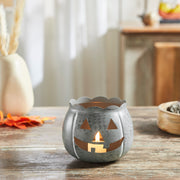 Decorative Halloween Jack O Lantern Candle Holder Antique Grey Fall Tabletop Decor 4.25x5.25x5.25 (2 Piece Bundle)