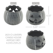 Decorative Halloween Jack O Lantern Candle Holder Antique Grey Fall Tabletop Decor 4.25x5.25x5.25 (2 Piece Bundle)