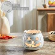 Halloween Jack O Lantern Pumpkin Candle Holder Antique White Fall Tabletop Decor 4.25x5.25x5.25 (2 Piece Bundle)