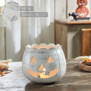 Antique White Jack O Lantern Candle Holder Halloween Fall Decor Centerpiece 6.25x7.5x7.5 Inch Spooky Tabletop Accent (2 Piece Bundle)