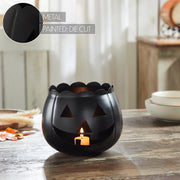 Halloween Black Jack O Lantern Decorative Candle Holder Spooky Pumpkin Votive Lantern 6.25in H x 7.5in W x 7.5in D Seasonal Accent (2 Piece Bundle)