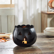 Halloween Black Jack O Lantern Decorative Candle Holder Spooky Pumpkin Votive Lantern 6.25in H x 7.5in W x 7.5in D Seasonal Accent (2 Piece Bundle)