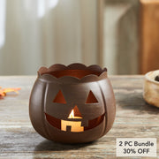 Halloween Bronze Jack O Lantern Votive Candle Holder Fall Pumpkin Metal Tabletop Decor 4.25in x 5.25in (2 Piece Bundle)